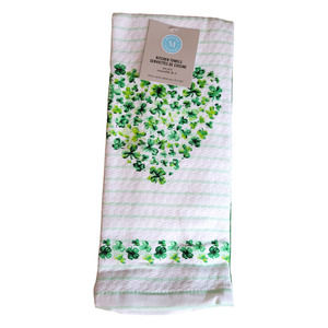 NEW Martha Stewart Clover Kitchen Towels 16" x 28" [White & Green] (Set of 3)